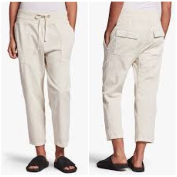 James Perse Alabaster Pigment Ivory Cream Cropped Mixed Media Pant 2 - Picture 1 of 10